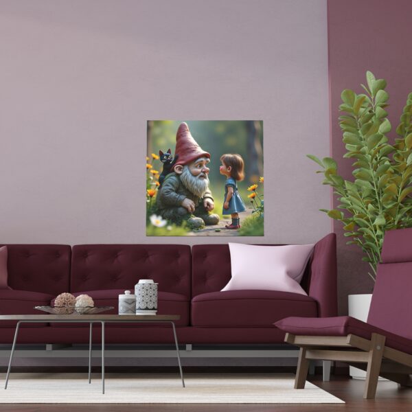 Charming Silk Poster: Whimsical Garden Gnome and Girl Artwork, Wall Decor, Kids' Room Decor, Gift for Nature Lovers, Fantasy Art - Image 6