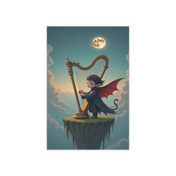 Silk Poster - Bewildered Dracula Playing Harp in Fantasy World
