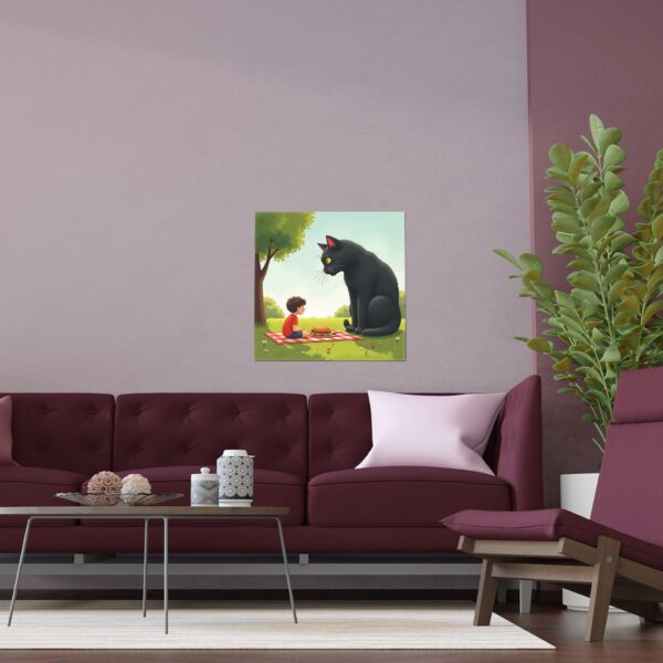 Whimsical Silk Poster for Kids' Rooms, Cat and Boy Silhouette, Playful Wall Art, Home Decor Gift, Perfect for Birthdays, Kid's Room - Image 9