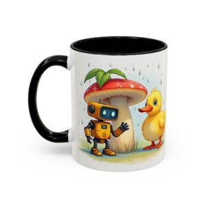 Whimsical Duck & Robot Coffee Mug, Cute Gift for Kids, Fun Kitchen Decor, Birthday Present, Office Mug