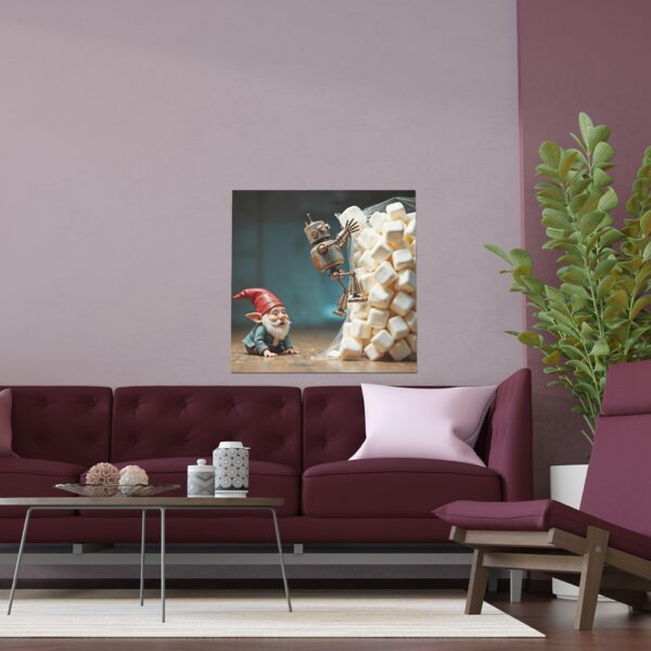 Whimsical Silk Wall Art Poster, Fantasy Decor, Home & Garden, Gnome & Robot Artwork, Unique Gifts, Children's Room Decor, Playful Wall [...] - Image 6