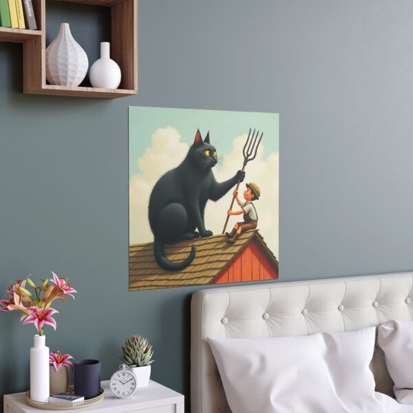 Whimsical Cat and Boy Silk Poster, Art Wall Decor, Unique Gift for Cat Lovers, Home or Office Art, Fun Children’s Room Decoration - Image 8