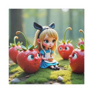 Charming Whimsical Canvas Art, Cute Wall Decor for Kids, Strawberry Fantasy Decor, Nursery Wall Art, Sweet Gift for Birthdays
