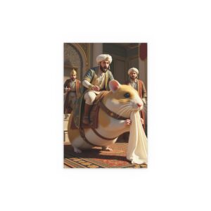 The Great Silk Heist" Cinematic Wall Art – Persian Emissary on Giant Hamster