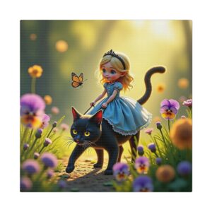 Whimsical Fairy Tale Canvas Art, Enchanting Wall Decor for Kids, Fantasy Nursery Artwork, Cute Home Decoration, Gift for Cat Lovers