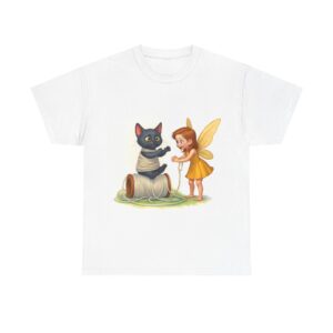 Whimsical Cat & Fairy Tee | Gift for Cat Lovers, Cute Graphic Top, Fun Casual Wear, Unique Birthday Present, Magical T-Shirt
