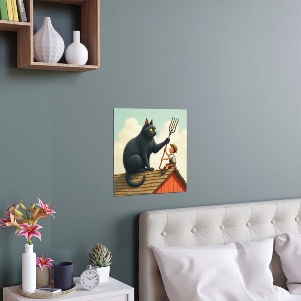 Whimsical Cat and Boy Silk Poster, Art Wall Decor, Unique Gift for Cat Lovers, Home or Office Art, Fun Children’s Room Decoration - Image 2