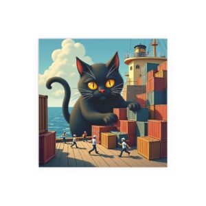 Whimsical Cat Silk Poster | Indoor Wall Art, Unique Home Decor, Gift for Cat Lovers, Playful Artwork, Apartment Decoration