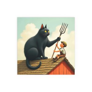 Whimsical Cat and Boy Silk Poster, Art Wall Decor, Unique Gift for Cat Lovers, Home or Office Art, Fun Children’s Room Decoration