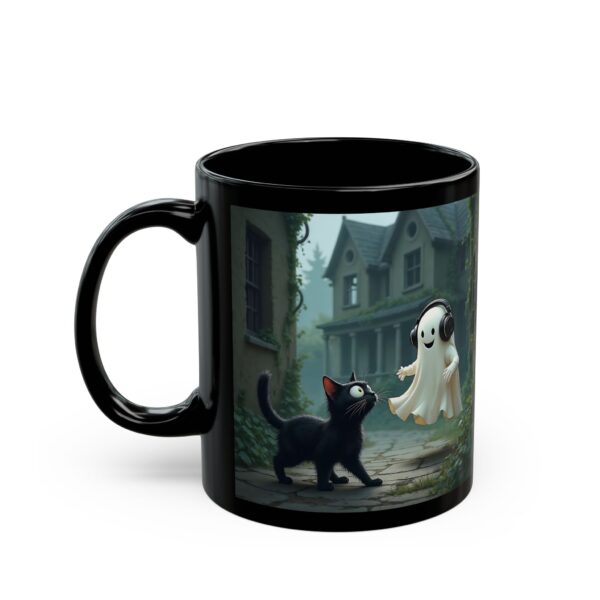 Spooky Vibes Black Mug - Perfect for Halloween, Coffee Lovers, Cozy Nights, Gift for Cat Lovers, Haunted House Theme - Image 3