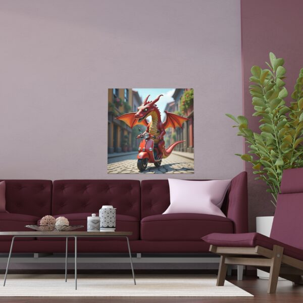 Silk Poster - a huge, majestic dragon awkwardly balancing on a tiny electric scooter - Image 6