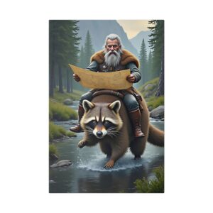 Whimsical Forest Canvas Art, Raccoon Adventure Wall Decor, Nature-Inspired Art Print, Home Decor, Unique Gift Idea