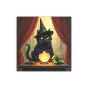 Magical Cat Silk Poster, Whimsical Wall Art, Home Decor, Cat Lover Gift, Spooky Halloween Decoration, Fantasy Illustration
