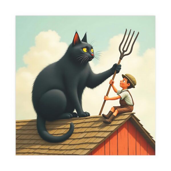 Whimsical Cat and Boy Silk Poster, Art Wall Decor, Unique Gift for Cat Lovers, Home or Office Art, Fun Children’s Room Decoration - Image 4