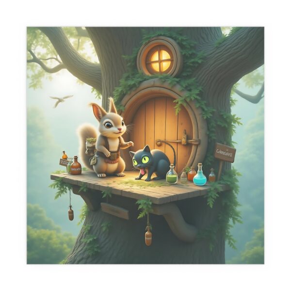 A whimsical poster featuring a fluffy, wide-eyed squirrel potion seller - Image 4