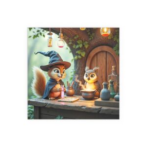 Silk Poster - Owl and Squirrel Alchemy Scene
