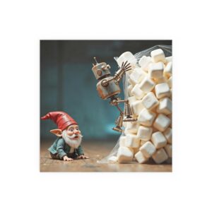 Whimsical Silk Wall Art Poster, Fantasy Decor, Home & Garden, Gnome & Robot Artwork, Unique Gifts, Children's Room Decor, Playful Wall [...]