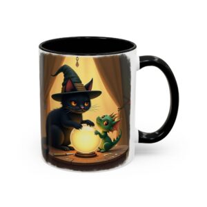 Whimsical Cat & Dragon Mug, Cute Coffee Mug, Halloween Decor, Gift for Cat Lovers, Cozy Tea Mug, Fantasy Drinkware