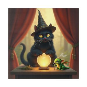 Magical Cat Canvas Art, Halloween Decor, Witchy Home Decor, Pet Lover Gift, Cozy Witch Aesthetic