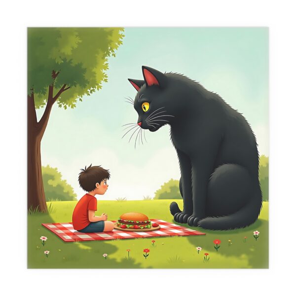 Whimsical Silk Poster for Kids' Rooms, Cat and Boy Silhouette, Playful Wall Art, Home Decor Gift, Perfect for Birthdays, Kid's Room - Image 4