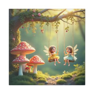 Whimsical Fairy Garden Stretched Canvas Art, Enchanting Home Decor, Kids Room Decor, Fairy Tale Wall Art, Nature-Inspired Gift
