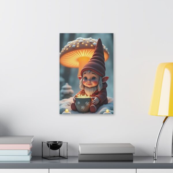 Canvas Wall Art - Cute Wide Eyed Gnome Under A Mushroom - Image 3