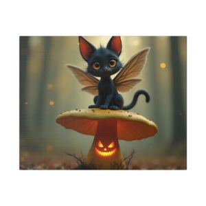 Whimsical Cat Canvas, Fairy Art Wall Decor, Cute Animal Artwork, Halloween Home Decor, Enchanted Forest Print