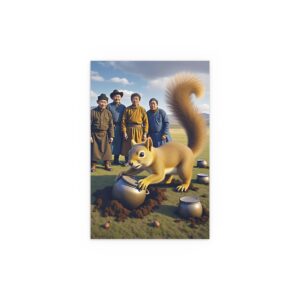 Chaos on the Steppe – Mongolian Nomads & Mischievous Squirrel Art Poster
