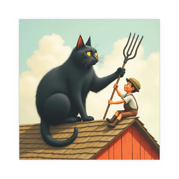 Whimsical Cat and Boy Silk Poster, Art Wall Decor, Unique Gift for Cat Lovers, Home or Office Art, Fun Children’s Room Decoration - Image 7