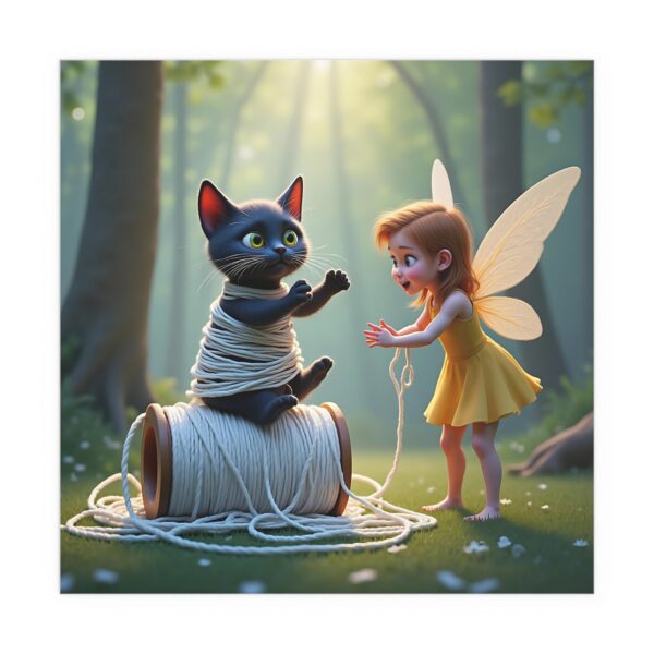Whimsical Silk Posters, Enchanting Fairy Art for Home Decor, Playful Kid's Room, Gift for Cat Lovers, Unique Wall Art - Image 4