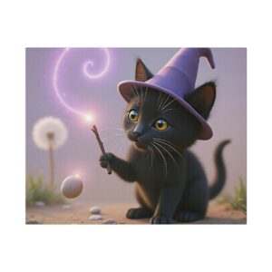 Magical Cat Canvas Art, Whimsical Home Decor, Cat Lover Gift, Cute Wall Art, Gift for Kids, Halloween Decor
