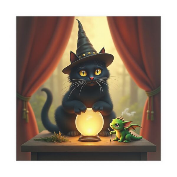 Magical Cat Silk Poster, Whimsical Wall Art, Home Decor, Cat Lover Gift, Spooky Halloween Decoration, Fantasy Illustration - Image 4
