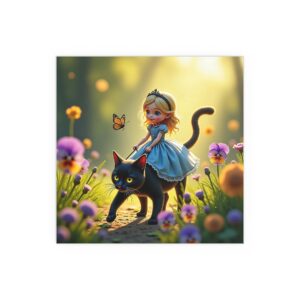Charming Silk Wall Art Posters, Fairy-tale Decor, Cat and Girl Illustration, Kids Room Decoration, Gift for Animal Lovers