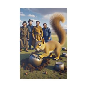 Whimsical Canvas Art Print, Squirrel Wall Decor, Fun Forest Artwork, Nature Art for Kids, Quirky Home Decor