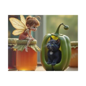 Whimsical Fairy and Cat Canvas Art, Magical Wall Decor, Enchanted Home Decor, Gift for Cat Lovers, Child's Room Decoration