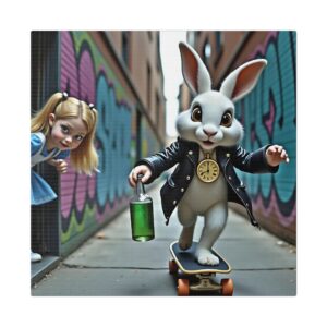 Canvas Art Print - Alice in Wonderland Street Skateboard Scene