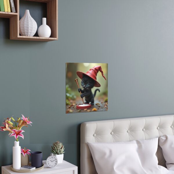 Cute Black Cat Witch Silk Poster, Cozy Home Decor, Halloween Wall Art, Cat Lover Gift, Indoor/Outdoor Art Print - Image 2