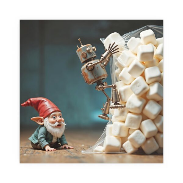 Whimsical Silk Wall Art Poster, Fantasy Decor, Home & Garden, Gnome & Robot Artwork, Unique Gifts, Children's Room Decor, Playful Wall [...] - Image 7