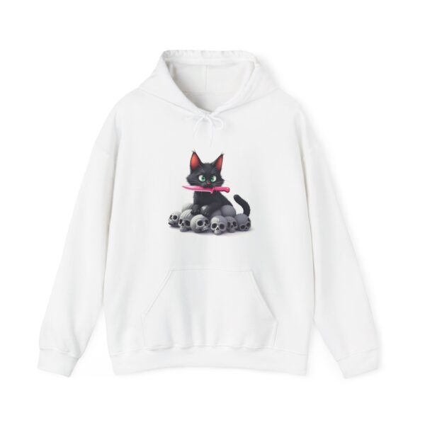 Cute Black Cat with Skulls Hoodie, Cozy Sweatshirt for Cat Lovers, Halloween Gift, Unisex Pullover, Casual Wear