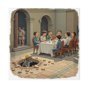 Whimsical Dining Scene Canvas Print, Humor Wall Art, Unique Home Decor, Funny Gift, Office Decor, Quirky Artwork