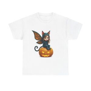 Halloween Fairy Cat Unisex Tee, Spooky Costume Top, Pumpkin Shirt, Kids Halloween Apparel, Fall Party T-shirt, Cute Halloween Gift