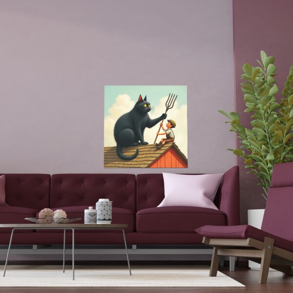 Whimsical Cat and Boy Silk Poster, Art Wall Decor, Unique Gift for Cat Lovers, Home or Office Art, Fun Children’s Room Decoration - Image 6
