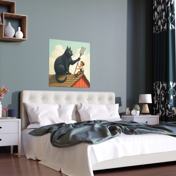 Whimsical Cat and Boy Silk Poster, Art Wall Decor, Unique Gift for Cat Lovers, Home or Office Art, Fun Children’s Room Decoration - Image 5