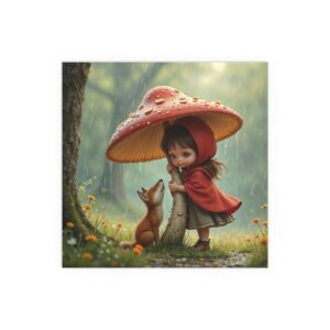 Whimsical Silk Poster Featuring Girl and Fox, Wall Art, Home Decor, Kid's Room, Gift, Nature, Fairy Tale