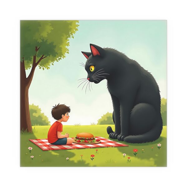 Whimsical Silk Poster for Kids' Rooms, Cat and Boy Silhouette, Playful Wall Art, Home Decor Gift, Perfect for Birthdays, Kid's Room - Image 7