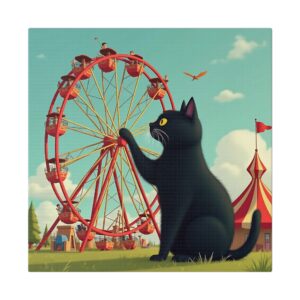 Playful Cat Carnival Canvas Wall Art, Fun Cat Decor, Vintage Circus Theme, Animal Lovers Gift, Whimsical Home Decoration
