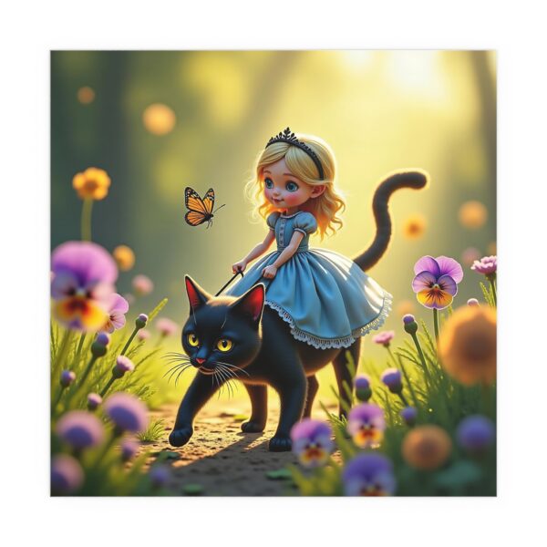 Charming Silk Wall Art Posters, Fairy-tale Decor, Cat and Girl Illustration, Kids Room Decoration, Gift for Animal Lovers - Image 4