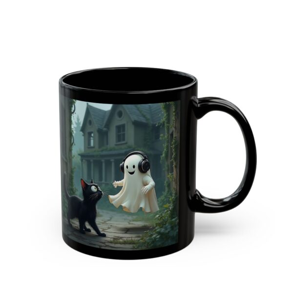 Spooky Vibes Black Mug - Perfect for Halloween, Coffee Lovers, Cozy Nights, Gift for Cat Lovers, Haunted House Theme