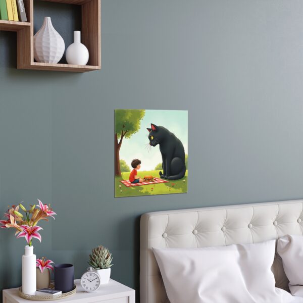 Whimsical Silk Poster for Kids' Rooms, Cat and Boy Silhouette, Playful Wall Art, Home Decor Gift, Perfect for Birthdays, Kid's Room - Image 2