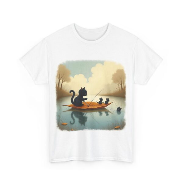 Whimsical Cat Fishing Tee - Unisex Heavy Cotton T-Shirt, Gift for Cat Lovers, Cute Animal Apparel, Perfect for Everyday Wear - Image 3